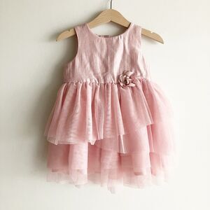 H&M Baby Girls Size 12-18M Pink Sleeveless Formal Dress Layered Tulle Flower